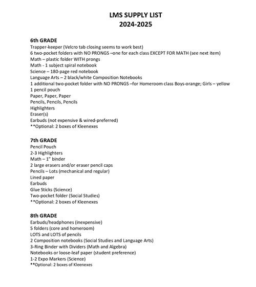 SUPPLY LIST 2024-2025